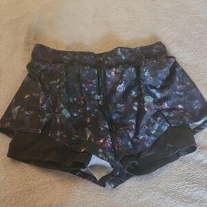 Avia Black Floral-Print Layered Athletic Shorts Women's M